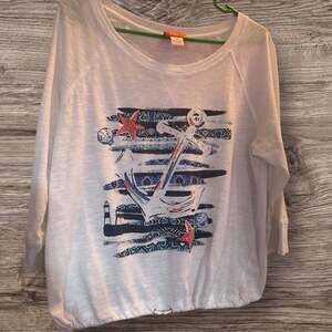 Hearts of Palm Nautical Anchor Stripe 3/4 Sleeve Top Size M